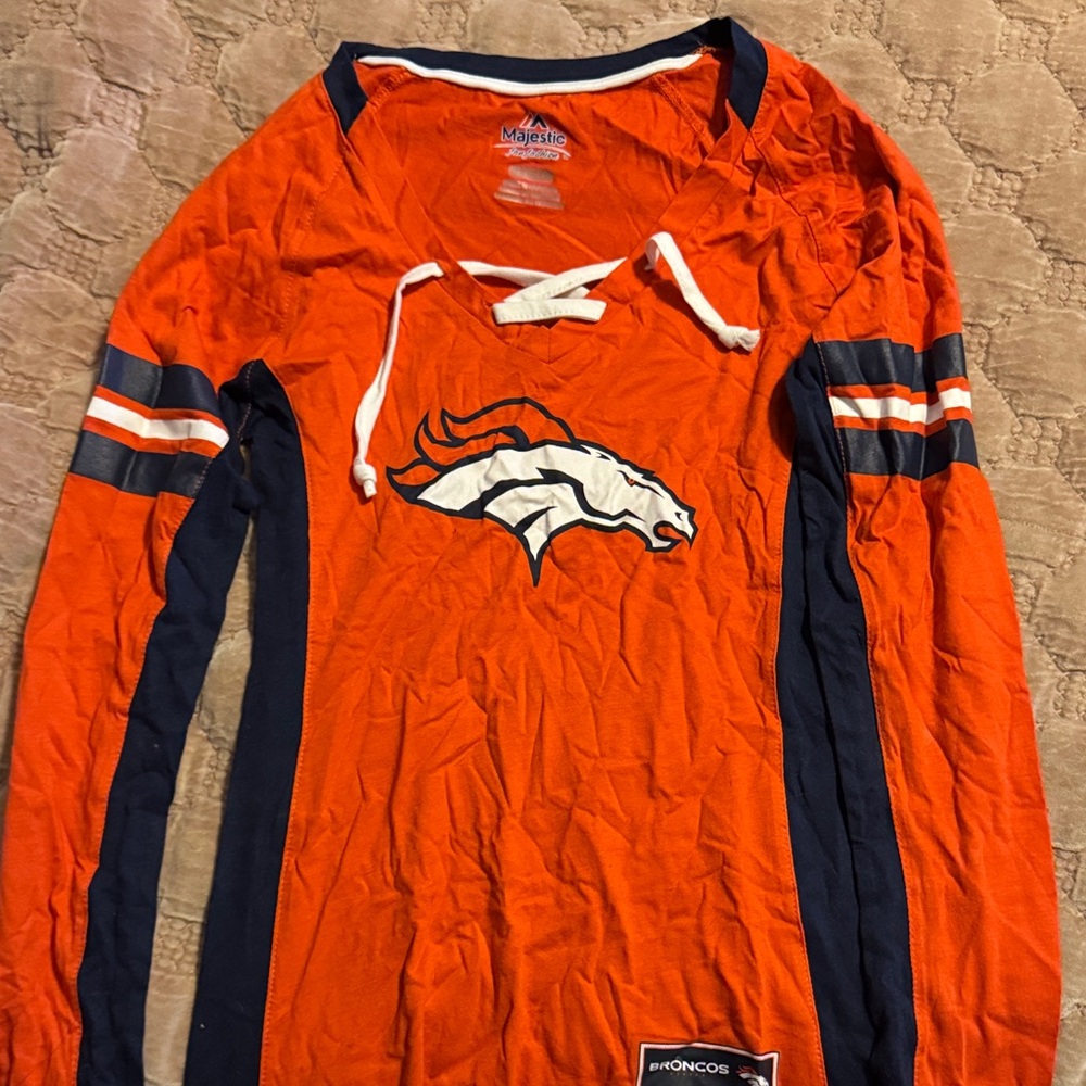 Majestic Orange and Navy Denver Broncos Long Sleeve Tee